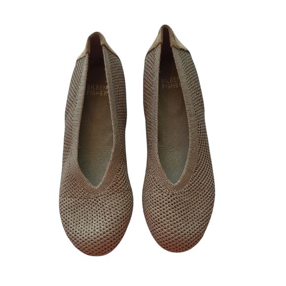 Eileen Fisher Sz 5.5 Taupe Ballet Flats with Woven Texture Lightweight Stretch - Picture 3 of 11